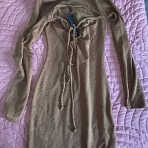 Fashion Nova Tan Long Sleeve Dress